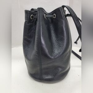 Black Leather Crossbody Bucket Bag